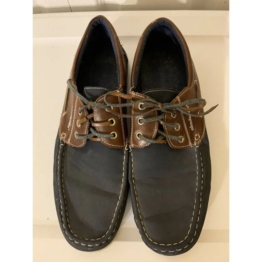 Akademiks Men’s Sz 10 Comfort Lace Up Casual Boat Shoe Loafers Blue Brown